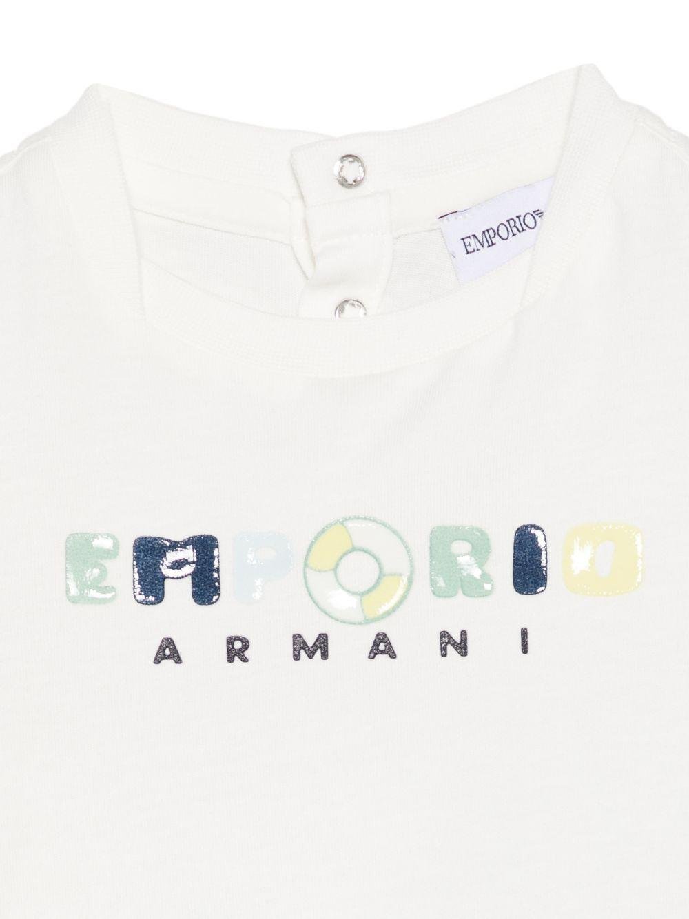 T-shirt per neonato Emporio Armani Kids bianca con logo sul davanti - Rubino Kids