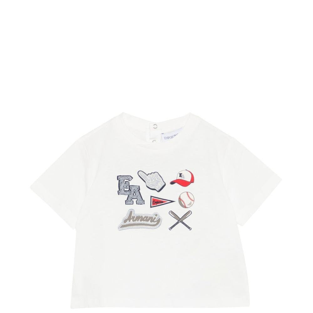 T-shirt per neonato Emporio Armani Kids bianca con stampa grafica sul davanti - Rubino Kids