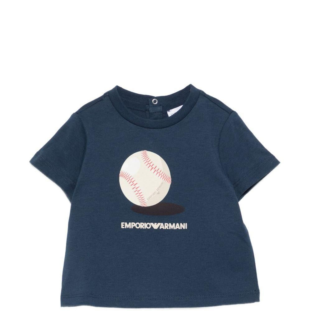 T-shirt per neonato Emporio Armani Kids blu con stampa grafica pallina da tennis - Rubino Kids