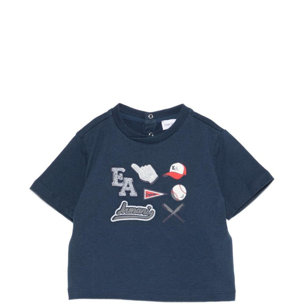T-shirt per neonato Emporio Armani Kids blu con stampa grafica sul davanti - Rubino Kids
