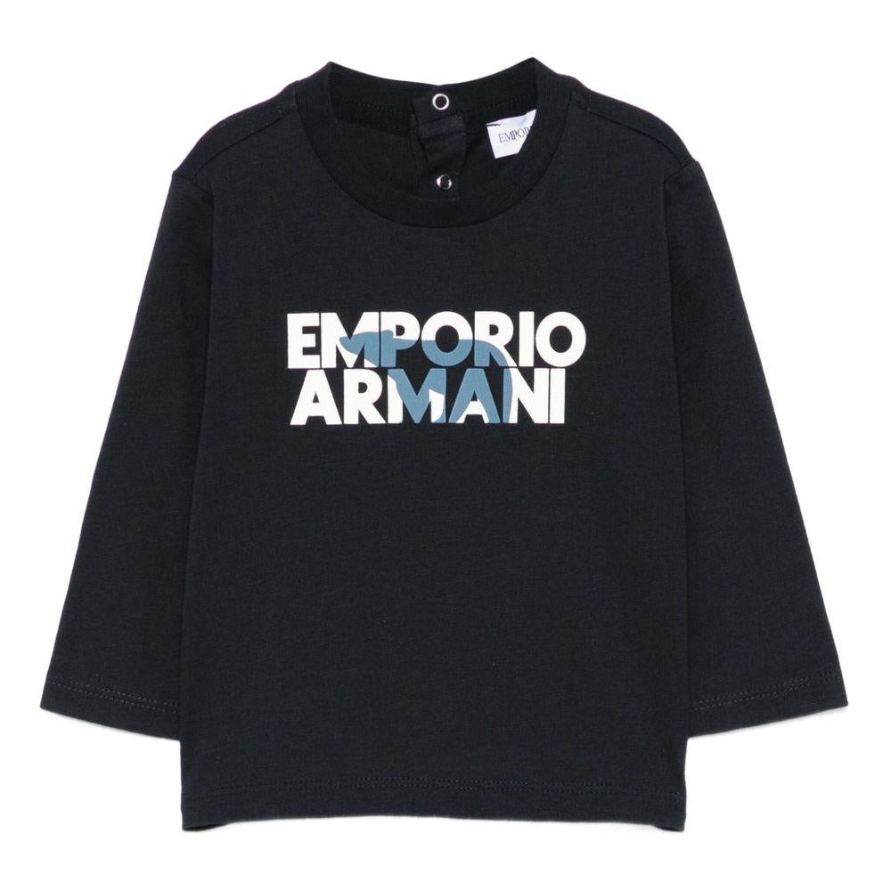 T-shirt per neonato Emporio Armani Kids blu con stampa logo - Rubino Kids