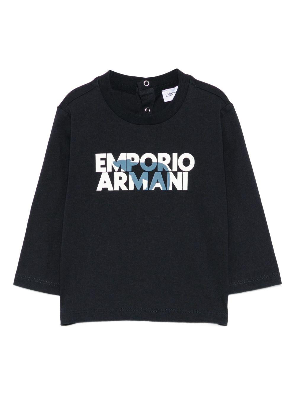 T-shirt per neonato Emporio Armani Kids blu con stampa logo - Rubino Kids