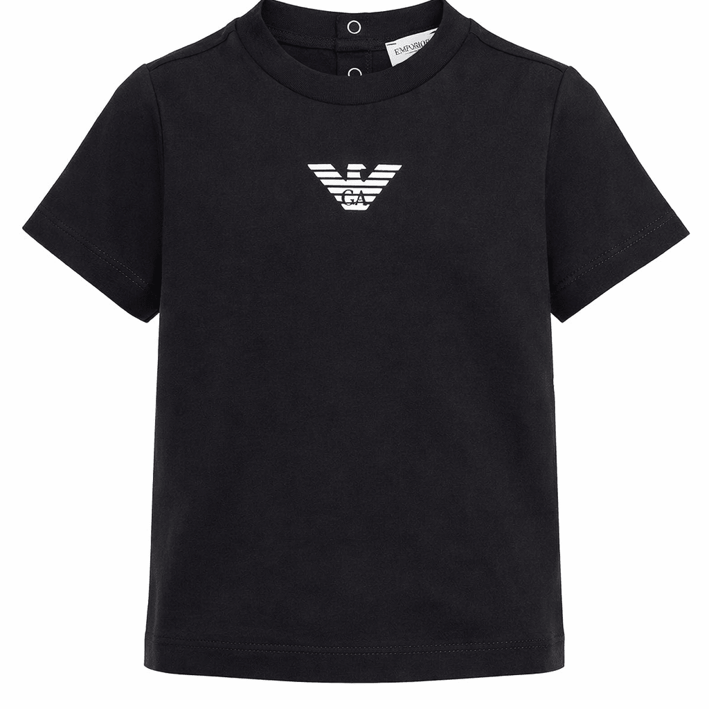 T-shirt per neonato Emporio Armani Kids blu scuro con logo aquila - Rubino Kids