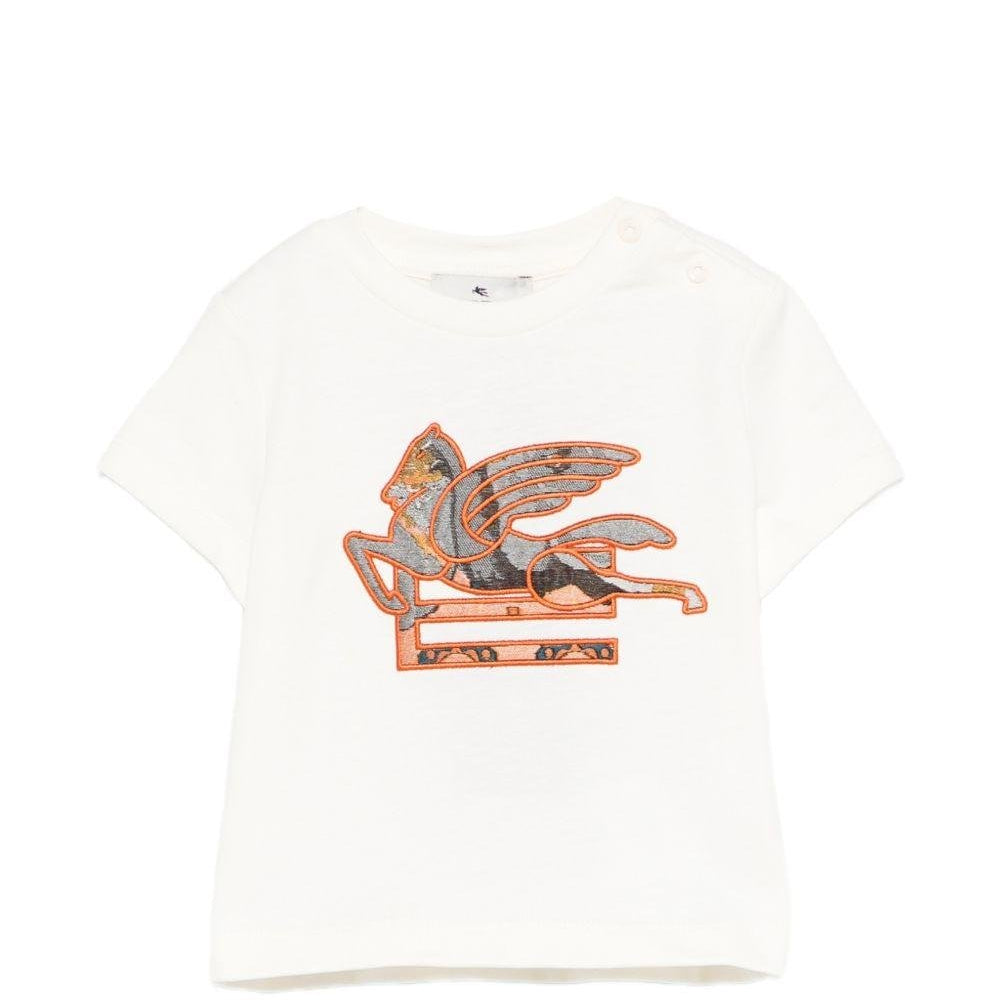 T-shirt per neonato Etro Kids beige con ricamo Pegaso sul davanti - Rubino Kids