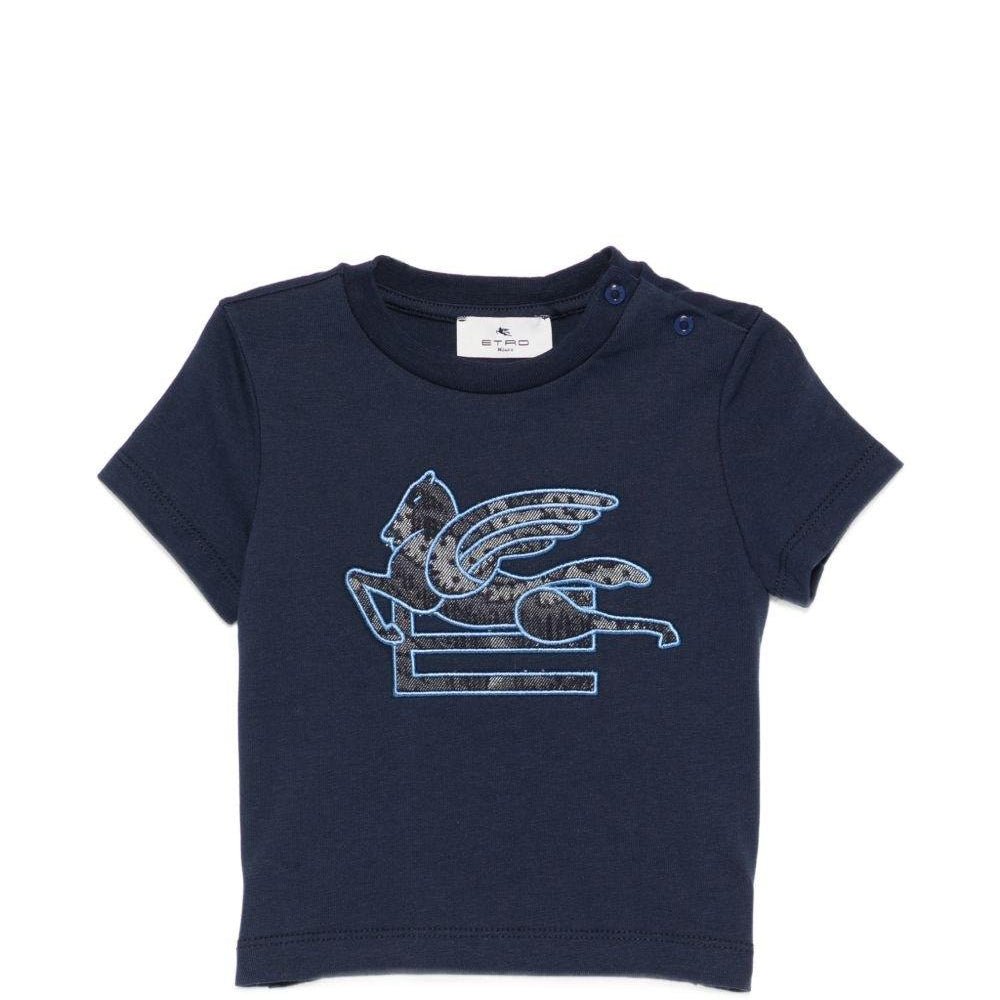 T-shirt per neonato Etro Kids blu con ricamo Pegaso - Rubino Kids