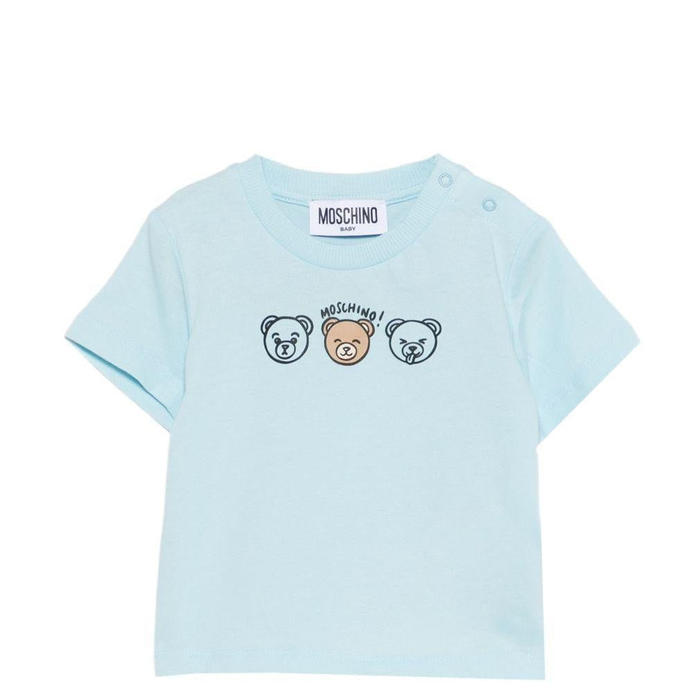 T-shirt per neonato Moschino Kids azzurra con stampa tre orsetti - Rubino Kids