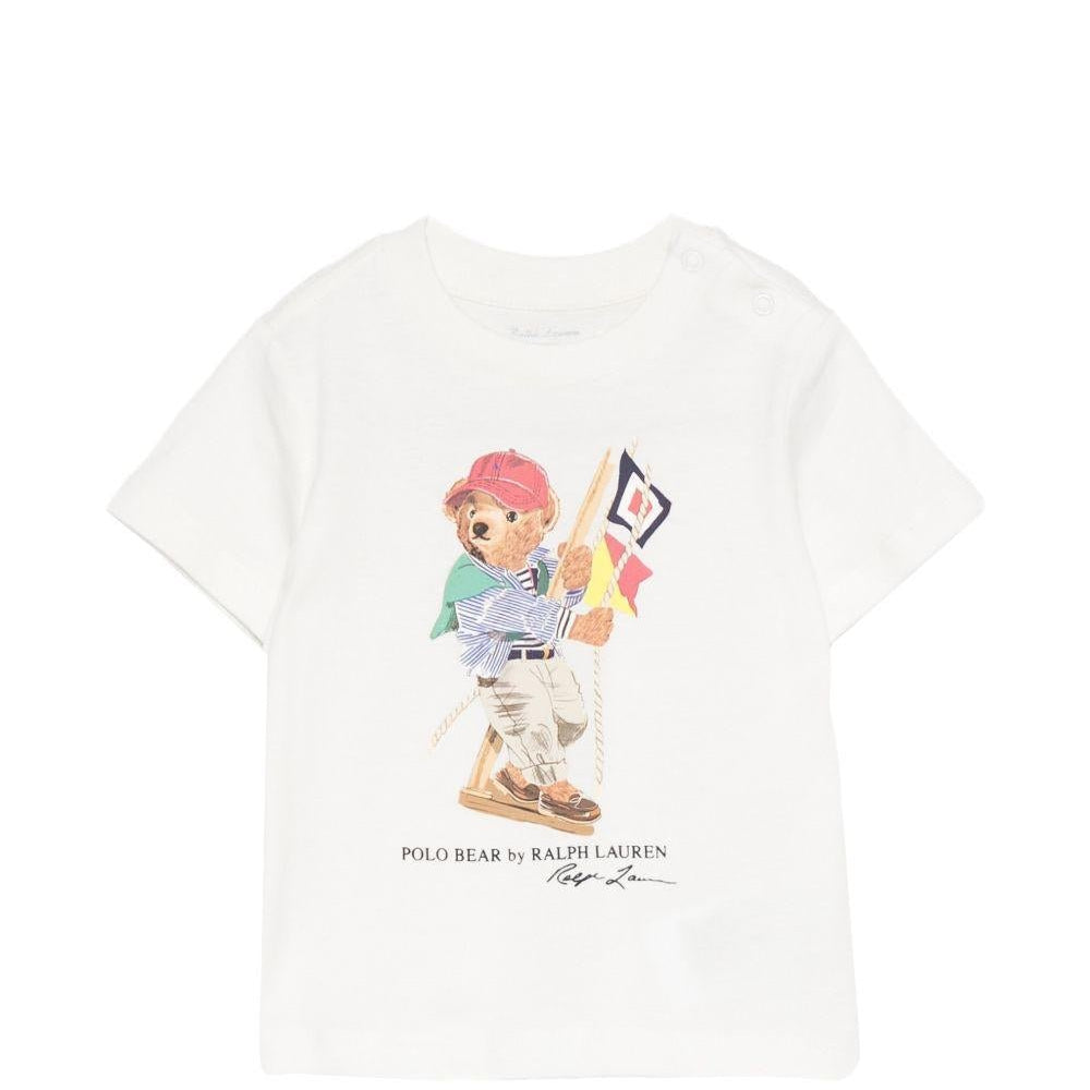 T-shirt per neonato Polo Ralph Lauren Kids bianco con motivo Polo Bear - Rubino Kids