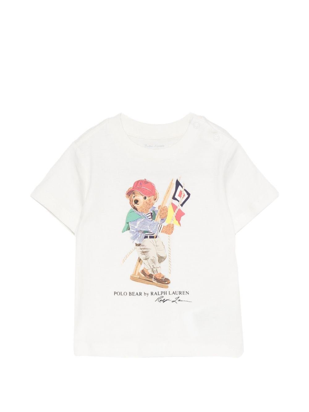 T-shirt per neonato Polo Ralph Lauren Kids bianco con motivo Polo Bear - Rubino Kids