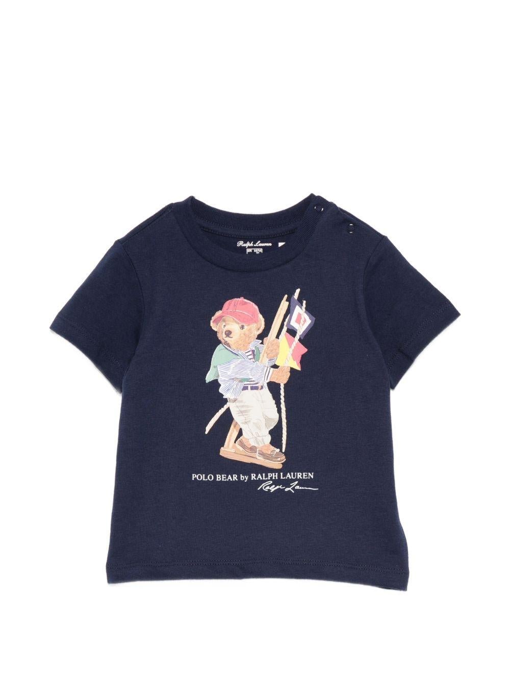 T-shirt per neonato Polo Ralph Lauren Kids blu con motivo Polo Bear - Rubino Kids