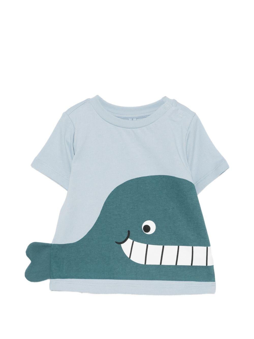 T-shirt per neonato Stella McCartney Kids azzurra con applicazione balena - Rubino Kids