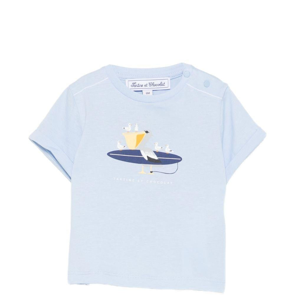 T-shirt per neonato Tartine & Chocolat azzurra con stampa grafica - Rubino Kids