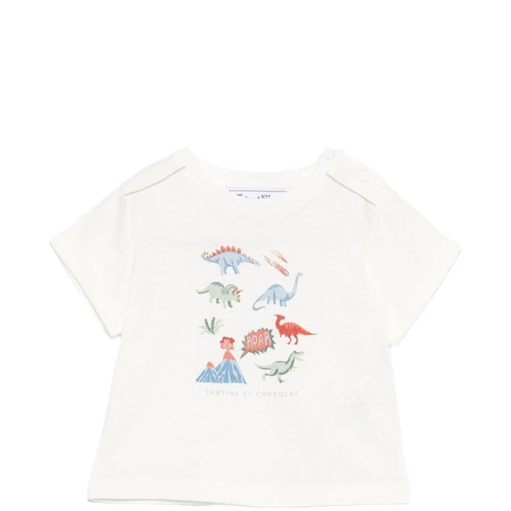 T-shirt per neonato Tartine Et Chocolat bianca con stampa grafica dinosauri - Rubino Kids