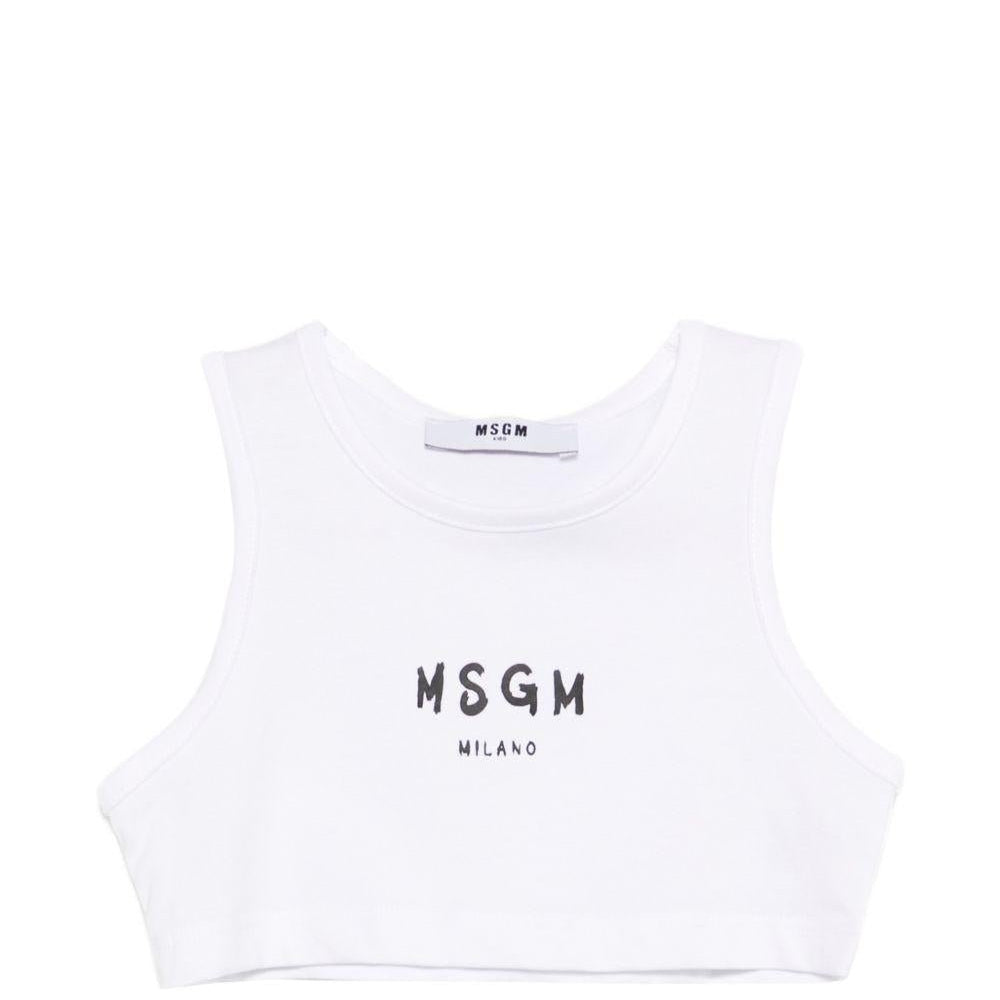 Top corto per bambina MSGM Kids bianca con stampa logo - Rubino Kids