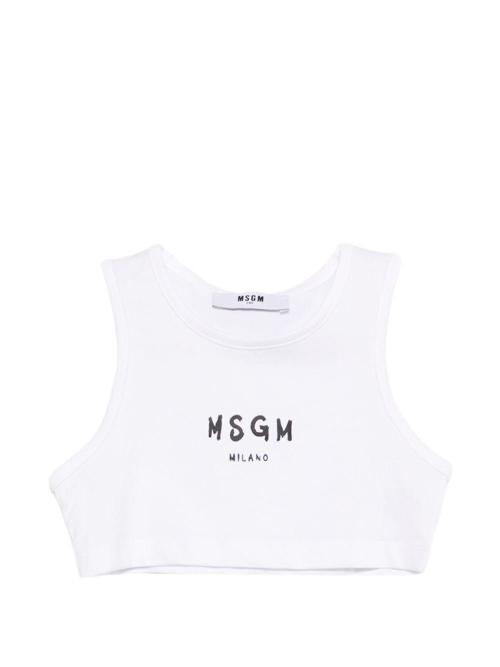 Top corto per bambina MSGM Kids bianca con stampa logo - Rubino Kids