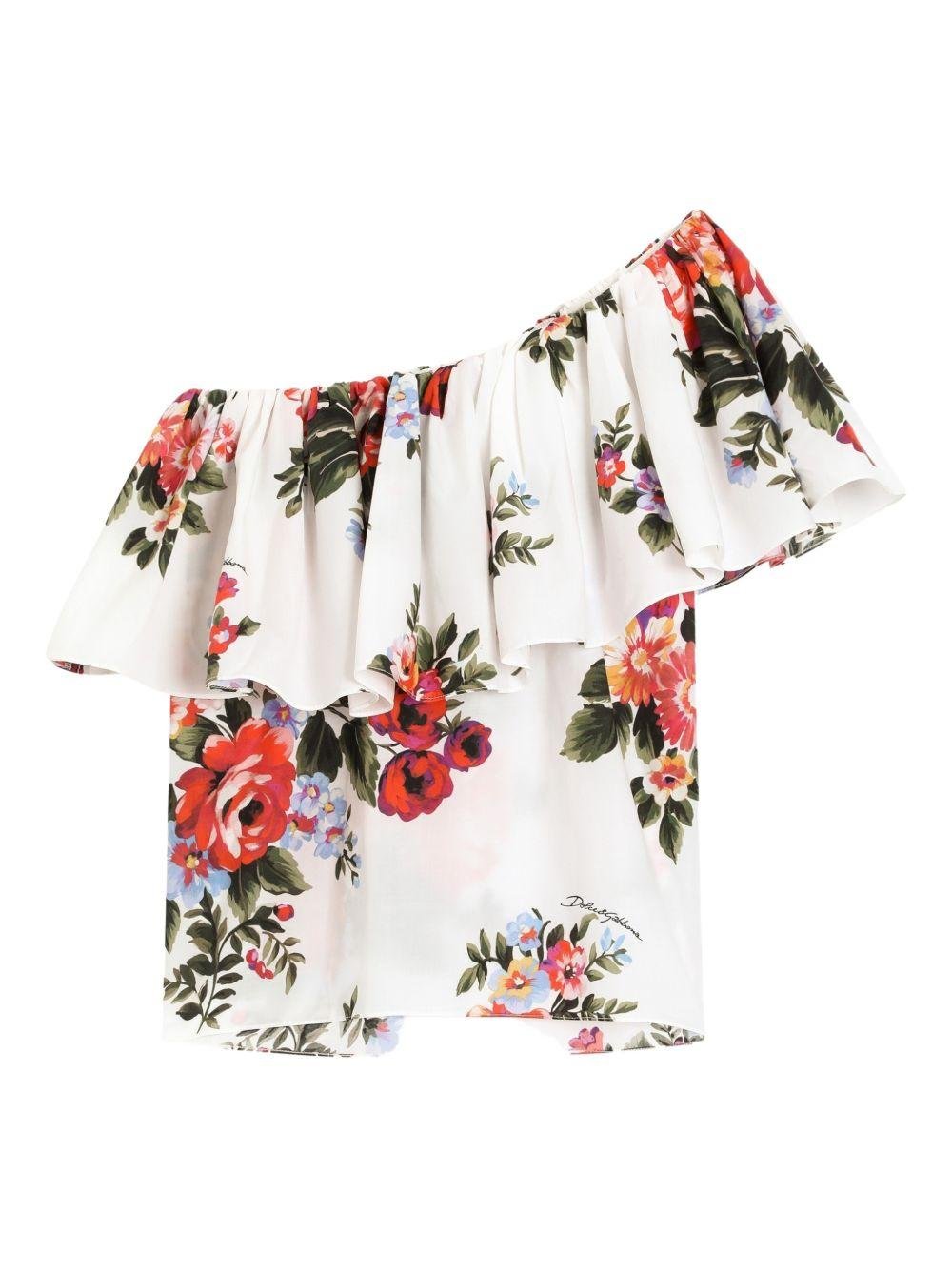 Top per bambina Dolce & Gabbana Kids bianco a fiori con ruches - Rubino Kids