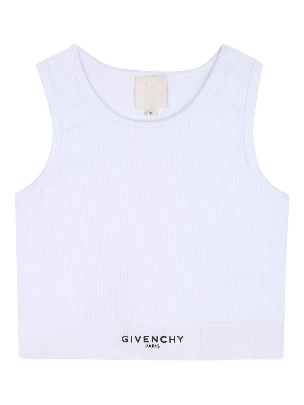 Top per bambina Givenchy Kids bianco a coste - Rubino Kids