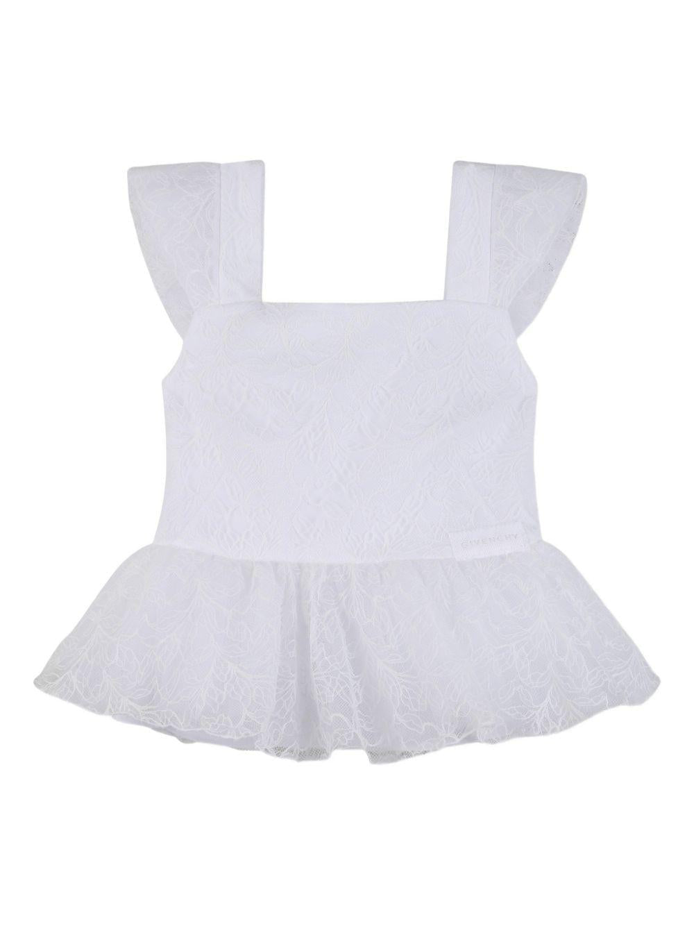 Top per bambina Givenchy Kids bianco con ricamo floreale in pizzo - Rubino Kids