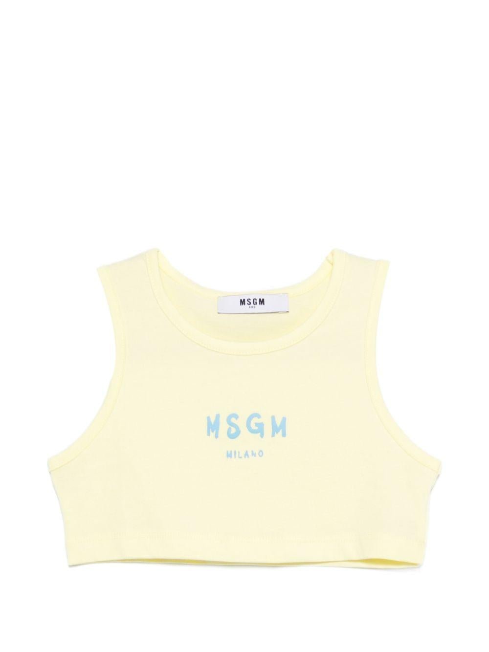 Top per bambina MSGM Kids giallo con stampa logo - Rubino Kids