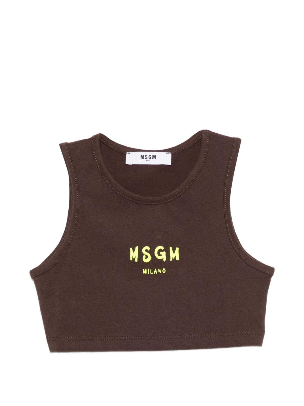 Top per bambina MSGM Kids marrone con stampa logo - Rubino Kids