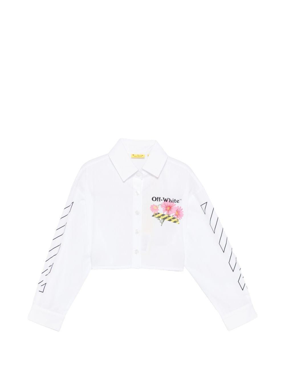 Top per bambina Off - White bianco a maniche lunghe con stampa floreale - Rubino Kids