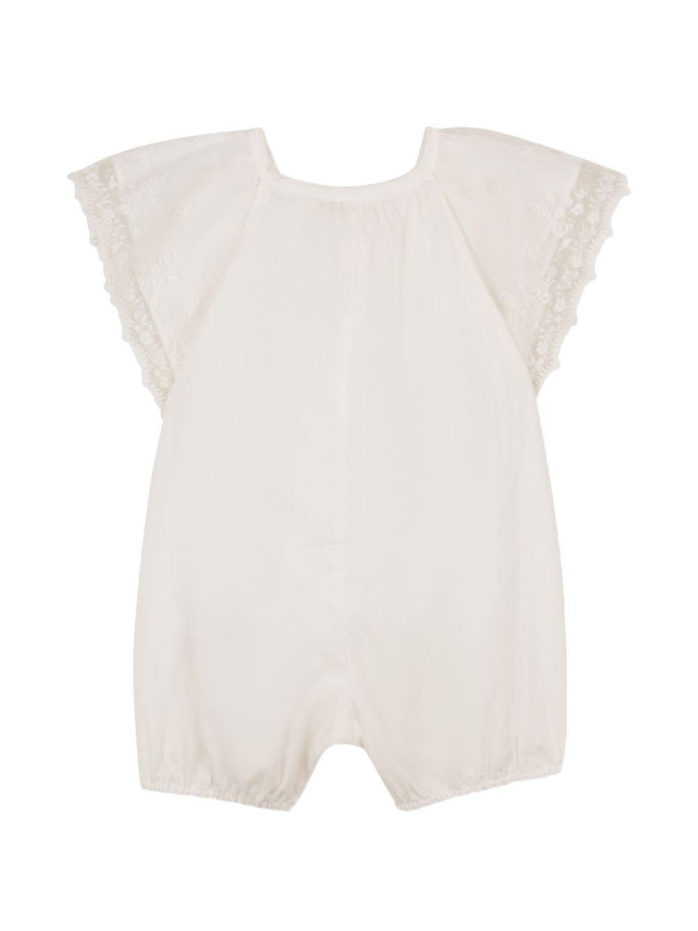 Tuta corta e fascia per capelli per neonata Chloé Kids bianche con bordo in pizzo - Rubino Kids