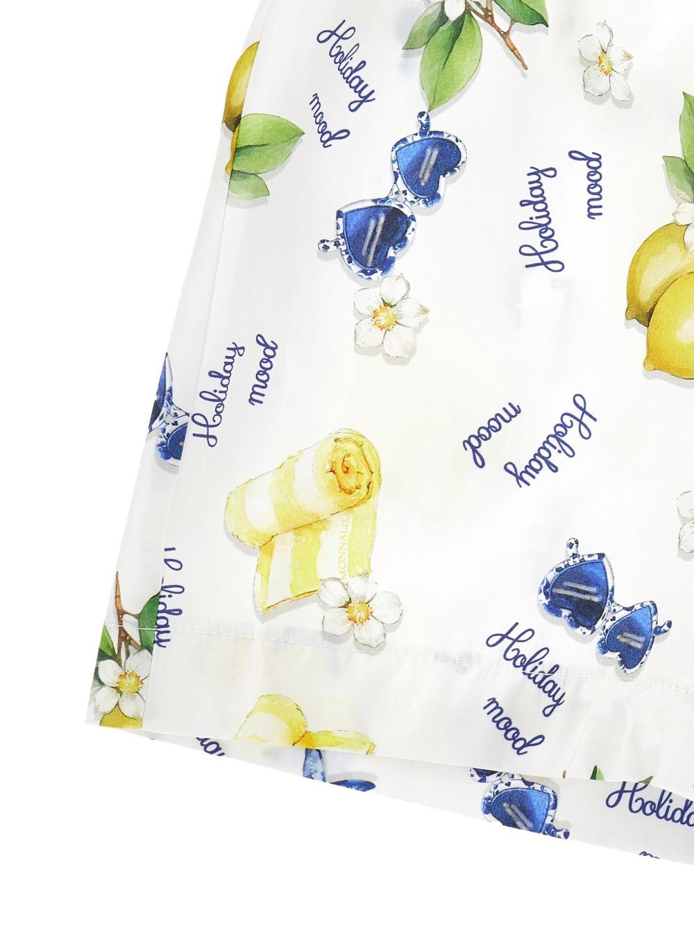 Tuta corta Holiday Mood per bambina Monnalisa bianco con stampa grafica all - over - Rubino Kids
