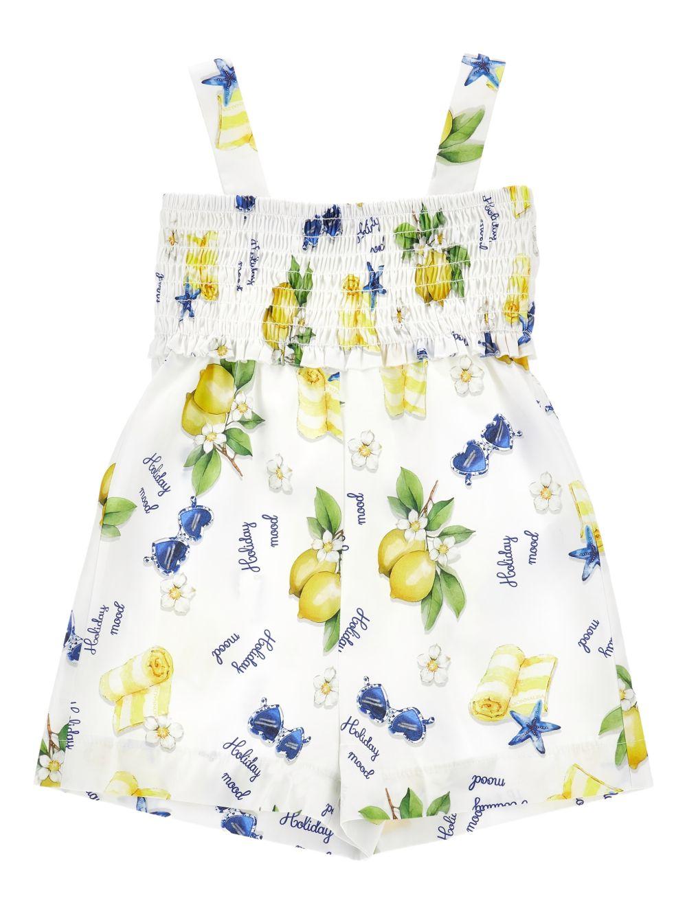 Tuta corta Holiday Mood per bambina Monnalisa bianco con stampa grafica all - over - Rubino Kids