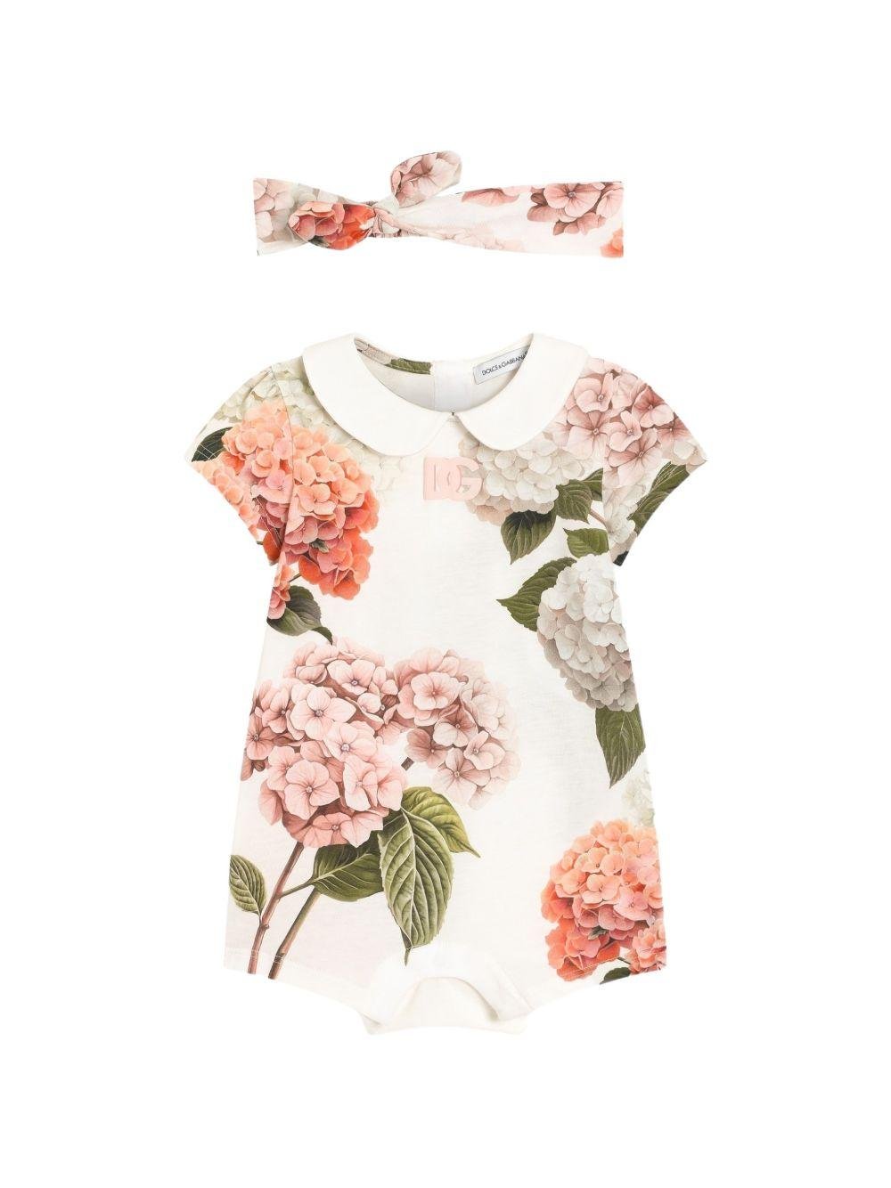 Tutina per neonata Dolce & Gabbana Kids bianca con stampa floreale all - over - Rubino Kids