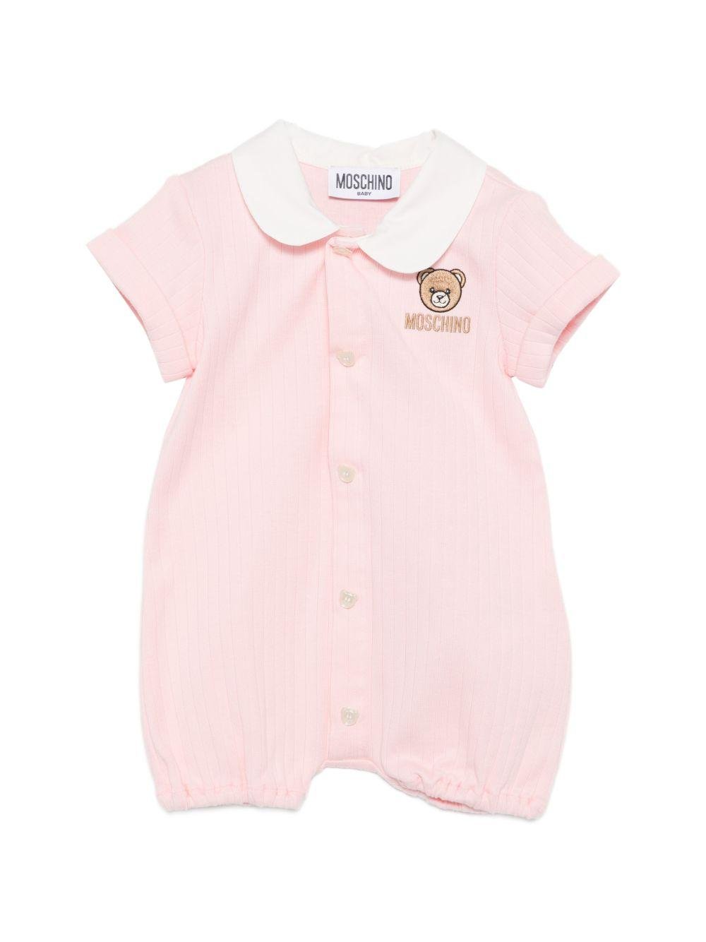 Tutina per neonata Moschino Kids rosa con applicazione Teddy Bear - Rubino Kids