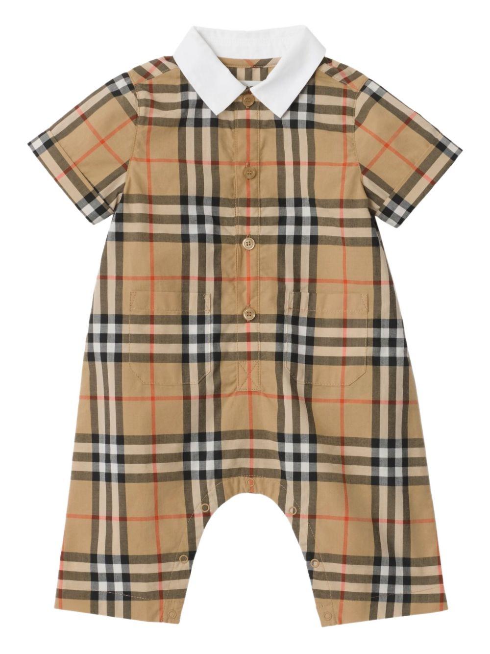 Tutina per neonati Burberry Kids beige a quadri - Rubino Kids