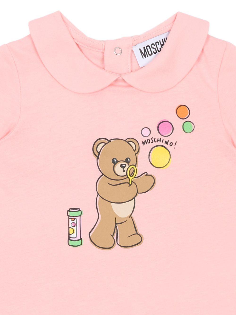 Tutina per neonati Moschino Kids rosa con stampa grafica Orsetto con bolle di sapone - Rubino Kids