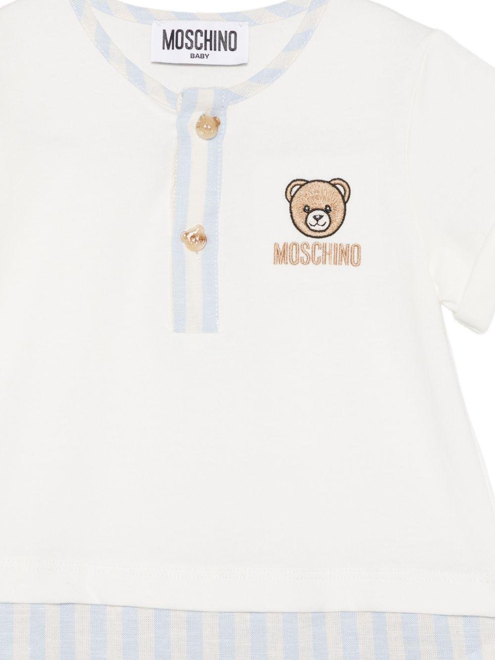 Tutina per neonato Moschino Kids bianca e azzurra con ricamo orsetto - Rubino Kids