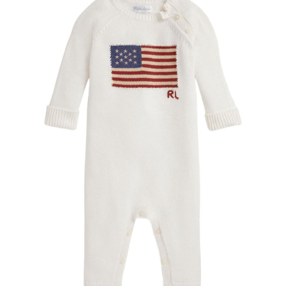 Tutina per neonato Polo Ralph Lauren Kids bianca con motivo a intarsio - Rubino Kids