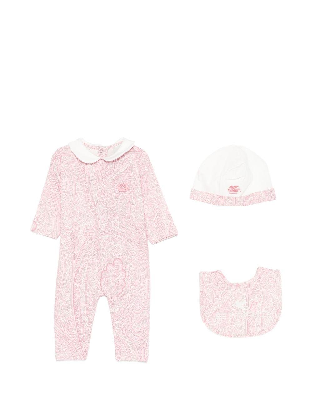 Tutine, bavaglino e cappellino per neonata ETRO KIDS rosa con stampa paisley (3 pezzi) - Rubino Kids