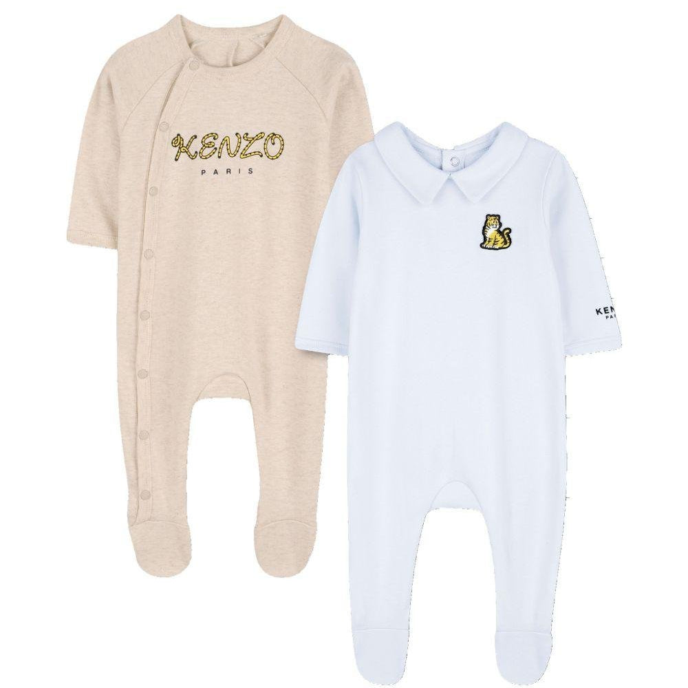 Tutine per neonata Kenzo Kids azzurro e beige con applicazioni logo - Rubino Kids
