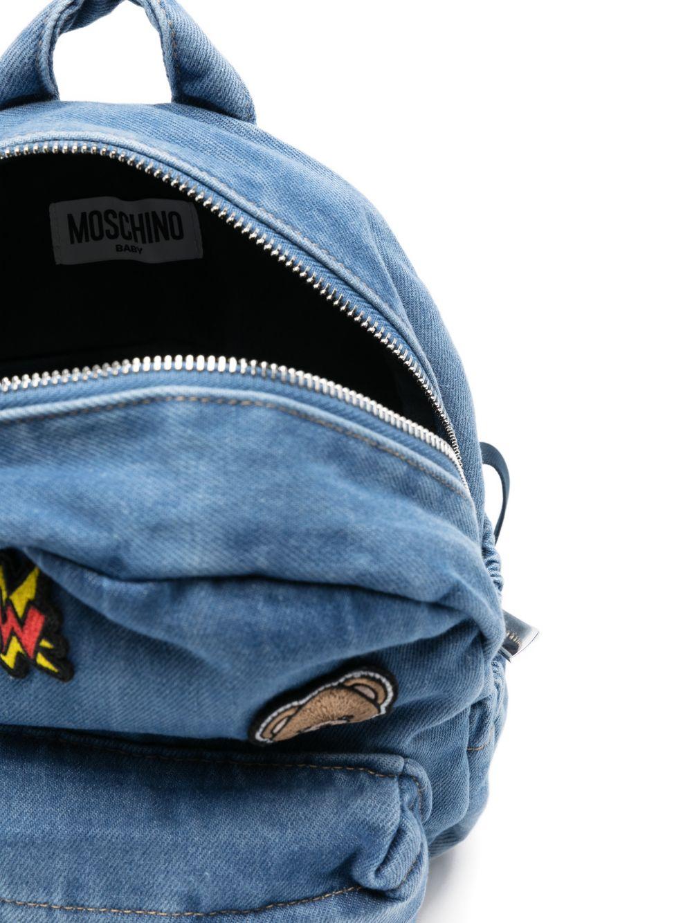 Zaino per bambini Moschino Kids denim con toppe ricamate - Rubino Kids