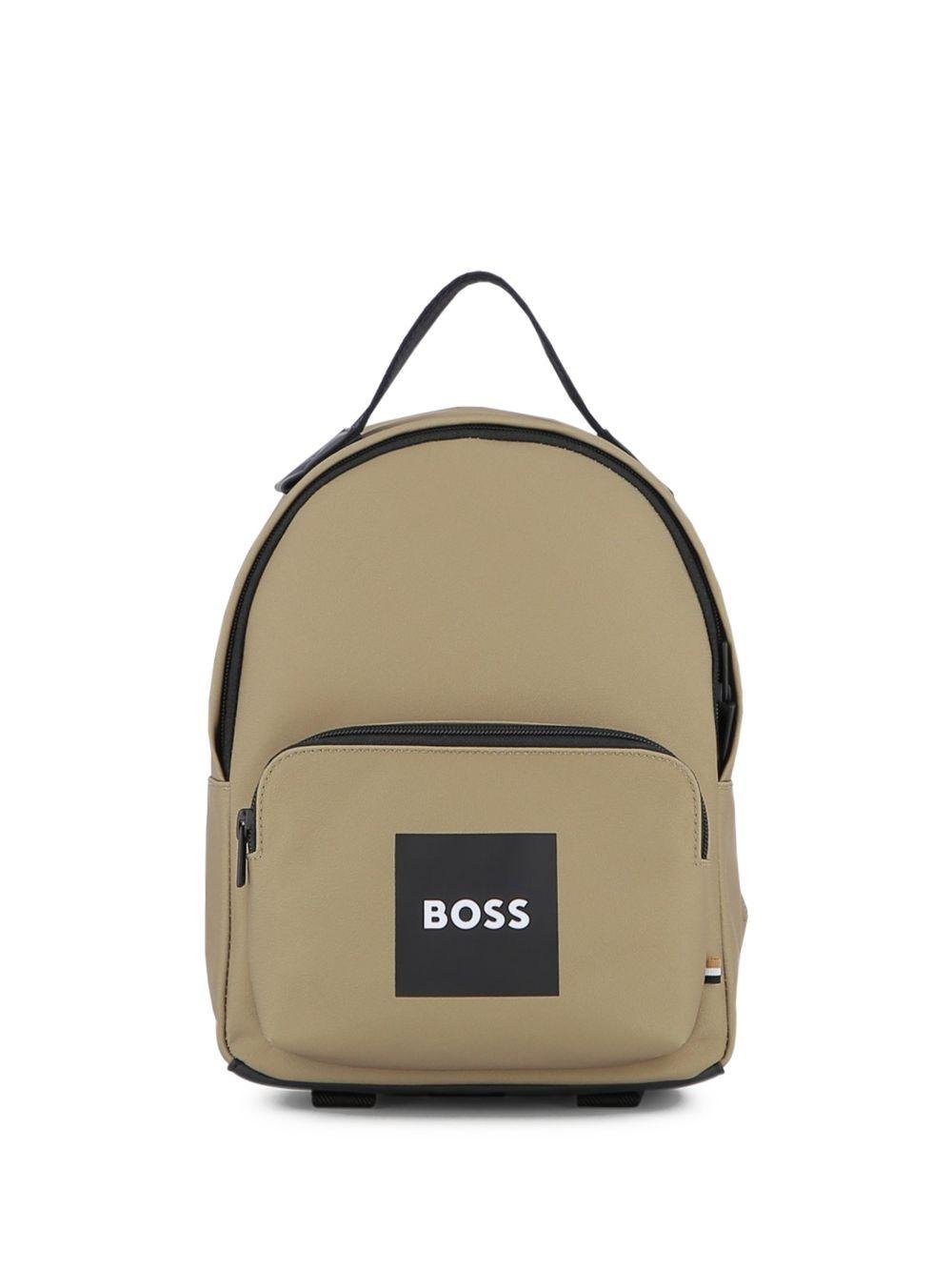 Zaino per bambino Boss Kids beige con toppa con logo quadrato - Rubino Kids