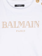 T-shirt con logo glitter per bambina Balmain Kids bianco con girocollo BV8B71 Z0082 100OR BALMAIN KIDS 