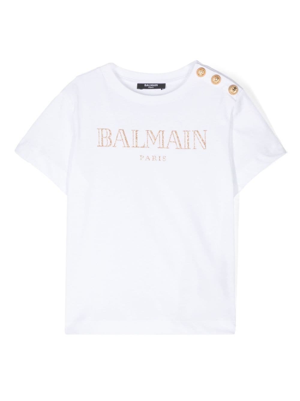 T-shirt con logo glitter per bambina Balmain Kids bianco con girocollo BV8B71 Z0082 100OR BALMAIN KIDS 