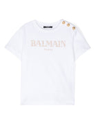 T-shirt con logo glitter per bambina Balmain Kids bianco con girocollo BV8B71 Z0082 100OR BALMAIN KIDS 