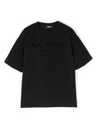 Maglietta glitterata per bambina Balmain Kids nero con scollo rotondo BV8R81 J0445 930ME BALMAIN KIDS 