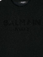 Maglietta glitterata per bambina Balmain Kids nero con scollo rotondo BV8R81 J0445 930ME BALMAIN KIDS 