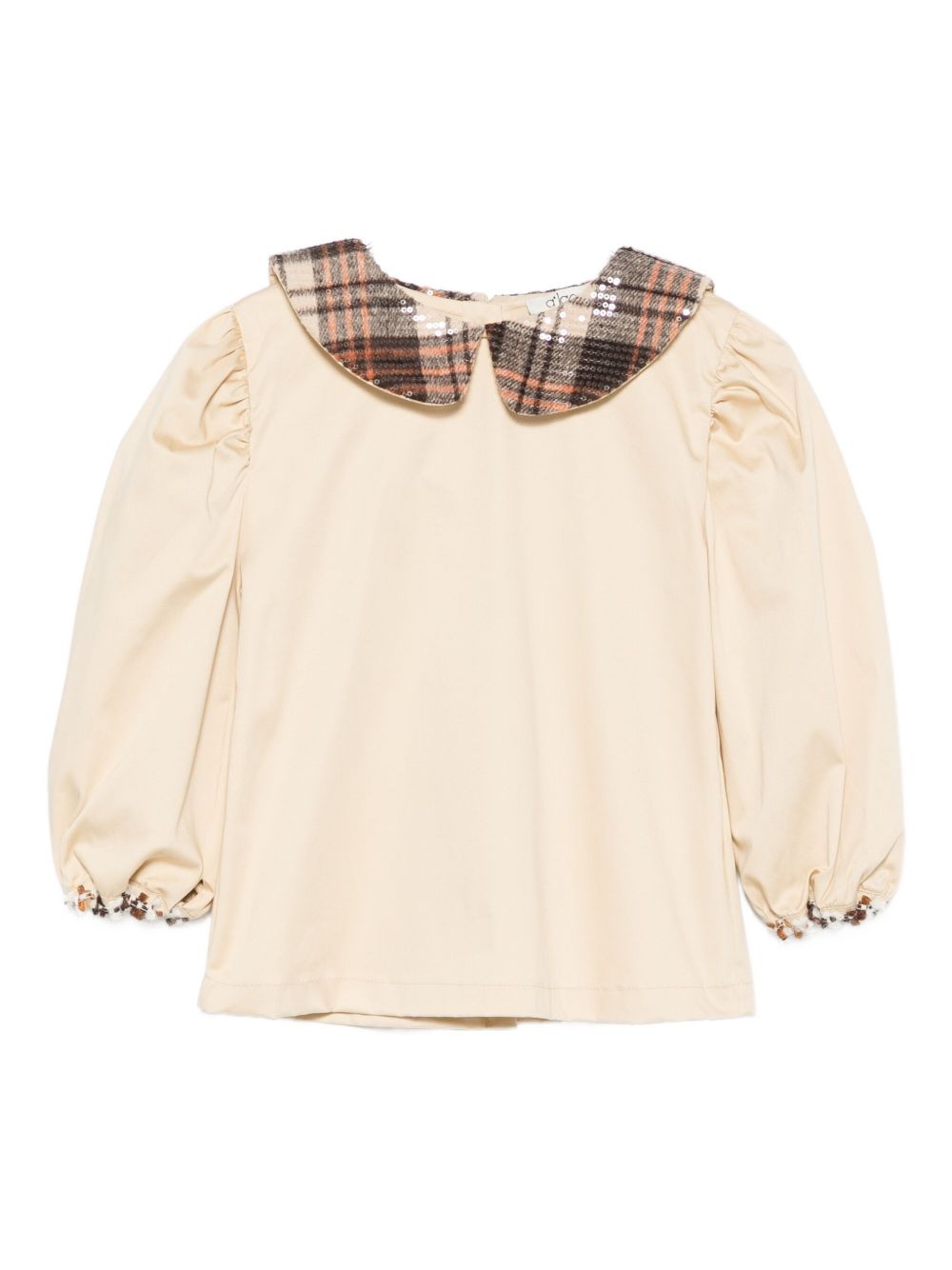Camicia per bambina A'lapage beige con colletto con motivo a quadri AL22 BEIGE A'LAPAGE KIDS 