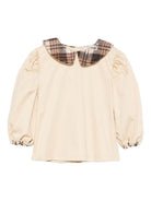 Camicia per bambina A'lapage beige con colletto con motivo a quadri AL22 BEIGE A'LAPAGE KIDS 