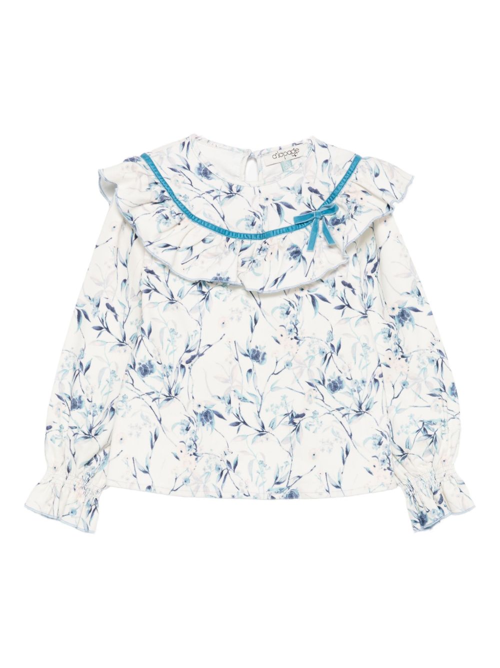 Camicia per bambina A'lapage bianca con decorazioni floreali azzurre AL27B NAVY A'LAPAGE KIDS 