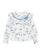 Camicia per bambina A'lapage bianca con decorazioni floreali azzurre AL27B NAVY A'LAPAGE KIDS 