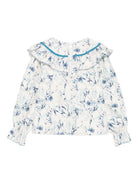 Camicia per bambina A'lapage bianca con decorazioni floreali azzurre AL27B NAVY A'LAPAGE KIDS 