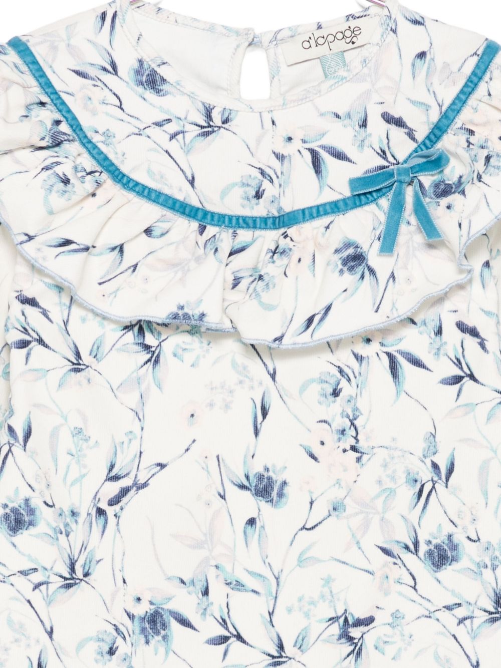 Camicia per bambina A'lapage bianca con decorazioni floreali azzurre AL27B NAVY A'LAPAGE KIDS 