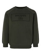 Felpa per bambino Balmain Kids verde con logo ricamato BX4P80 Z3183 762NE BALMAIN KIDS 