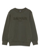 Felpa per bambino Balmain Kids verde con logo ricamato BX4Q50 Z3183 762VE BALMAIN KIDS 